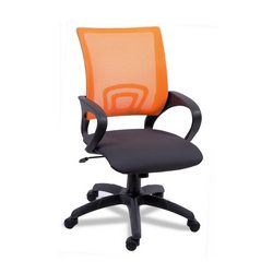 Кресло для персонала Формула, сетка оранжевая, ткань серый ромб В-1