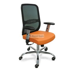 Кресло для персонала ТАЙМ RSJ ХРОМ, сетка черная, экокожа оранжевая